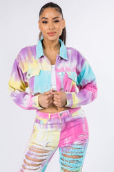 Trendy Distressed Back Cropped Denim Jacket by American Bazi
